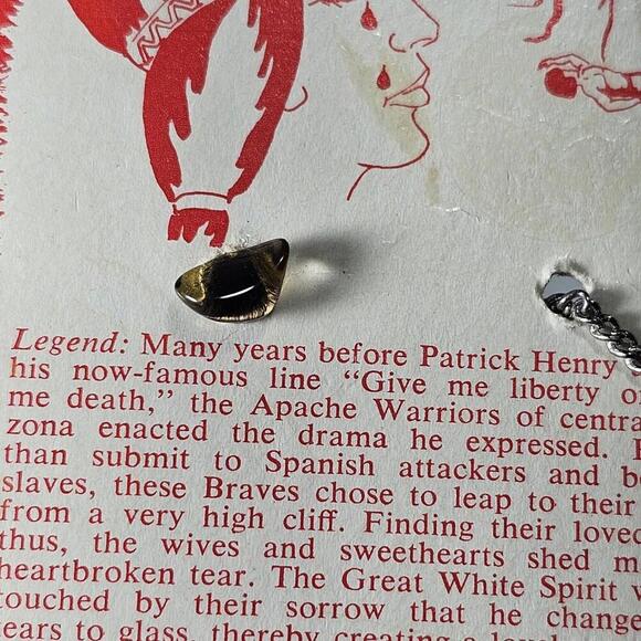 Vintage 1967 Apache Tear Legend Polished Stone Tie Tac On Original Card - Picture 5 of 6